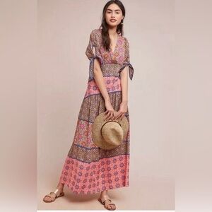 Maeve Eder Tiered Boho Tie Sleeve Dress